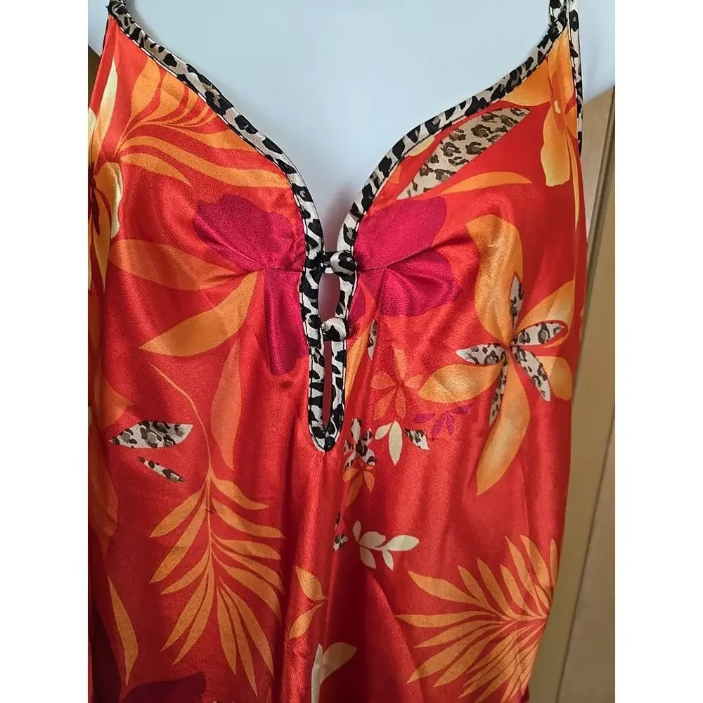 Secret Treasures Women's Sexy Nightgown Large Orange Floral Animal Print Straps